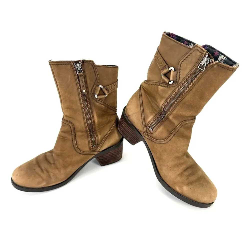 Teva Foxy Mid Womens Brown Tan Mid Calf Boots 1008316 Size 7.5 Nubuck Heel